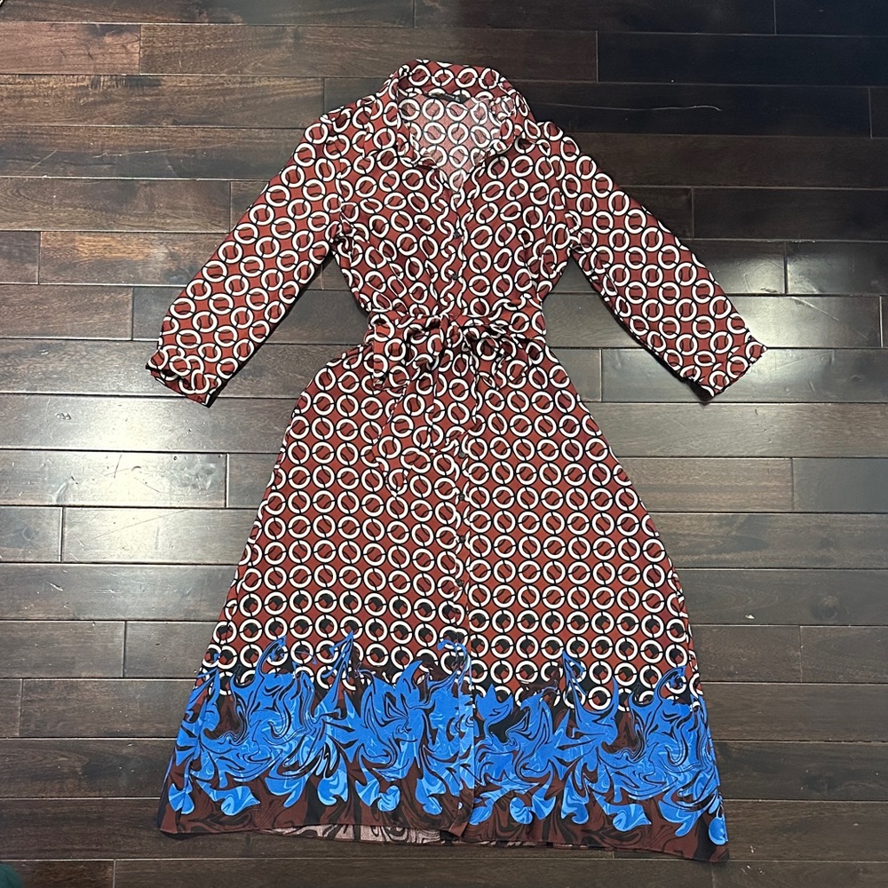 Zara Long Sleeve Dress in Brown and Blue